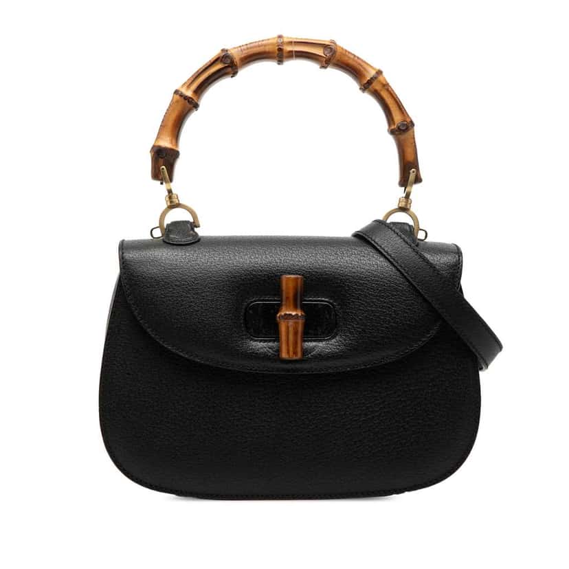 Gucci Calfskin Bamboo Night Black Leather Very good condition - Front View