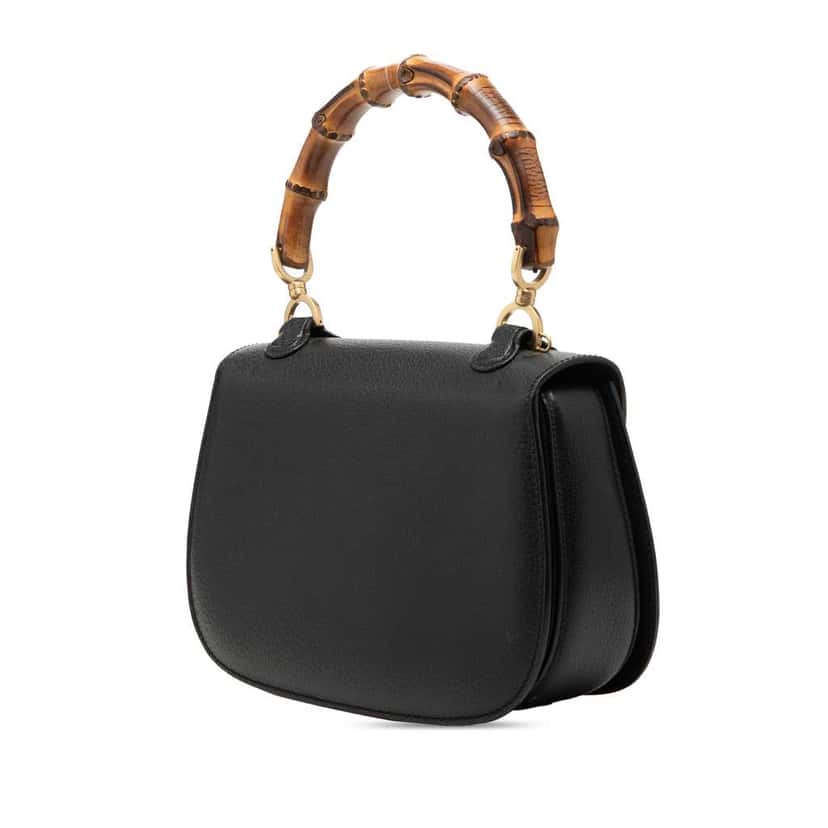 Gucci Calfskin Bamboo Night Black Leather Very good condition - Back View