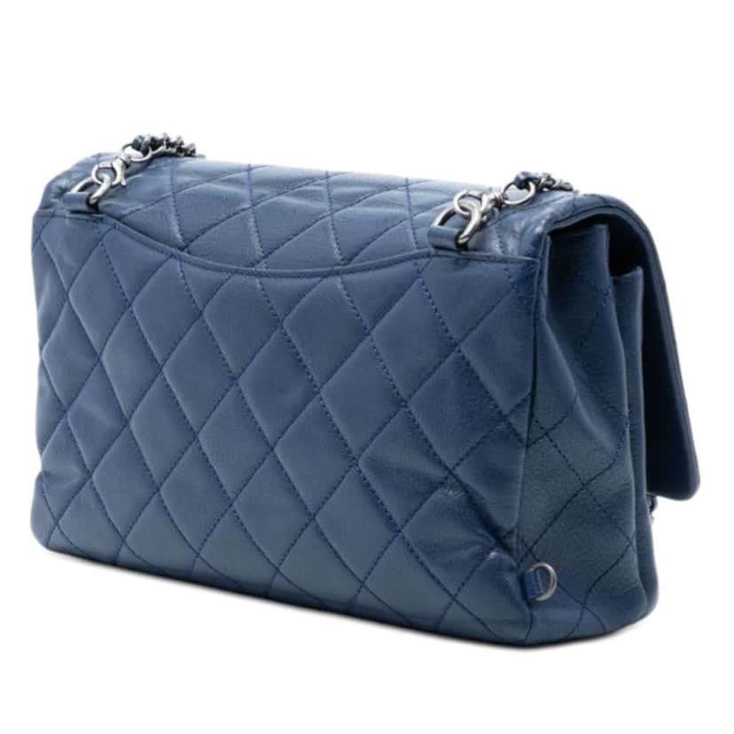 Chanel Large Quilted Goatskin Double Carry Waist Chain Flap Blue Leather Very good condition - Back View