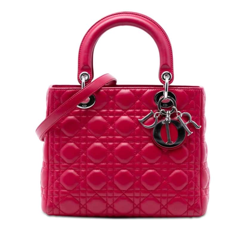 Dior Medium Lambskin Cannage Lady Dior Red Leather Very good condition - Front View