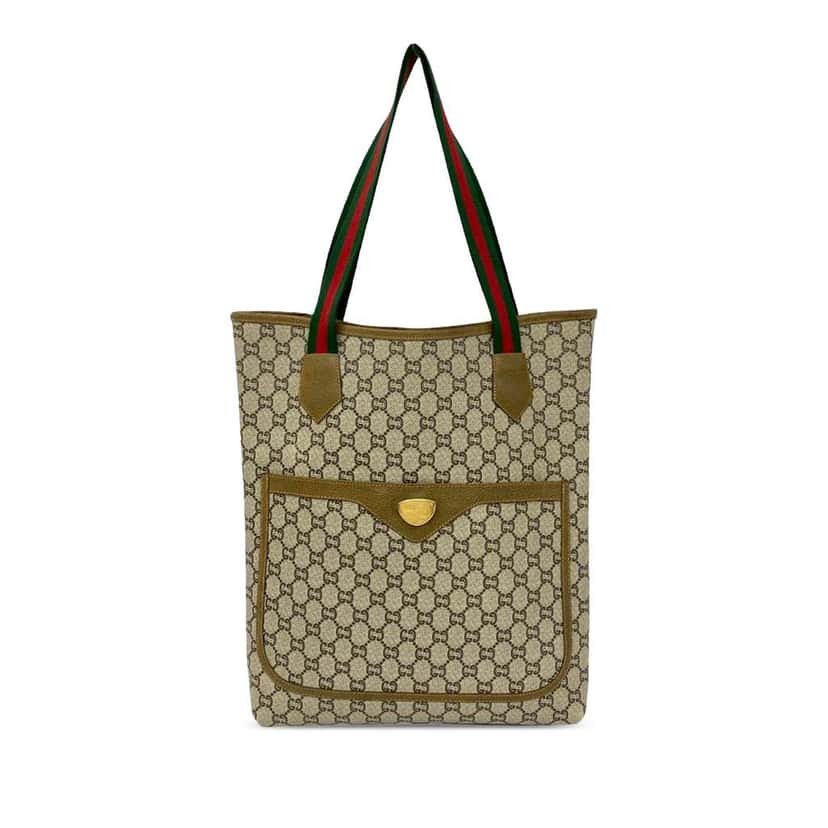 Gucci GG Supreme Plus Web Tote Beige Canvas Very good condition - Front View