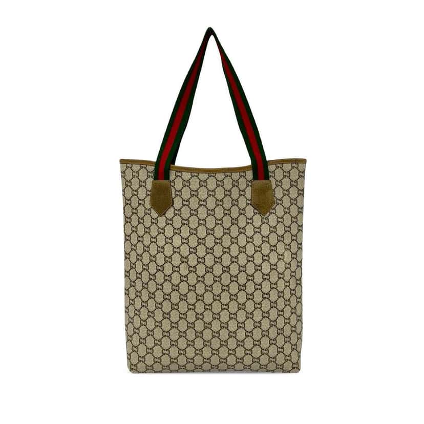 Gucci GG Supreme Plus Web Tote Beige Canvas Very good condition - Back View
