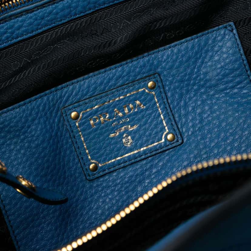 Prada Vitello Daino Open Convertible Tote Blue Leather Very good condition - Box View