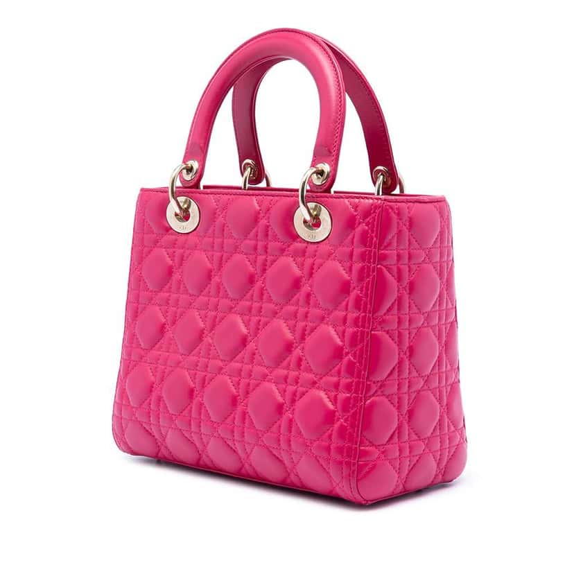 Dior Medium Lambskin Cannage Lady Dior Pink Leather Very good condition - Back View