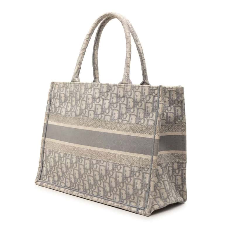 Dior Medium Oblique Embroidered Canvas Book Tote Grey Canvas Very good condition - Back View