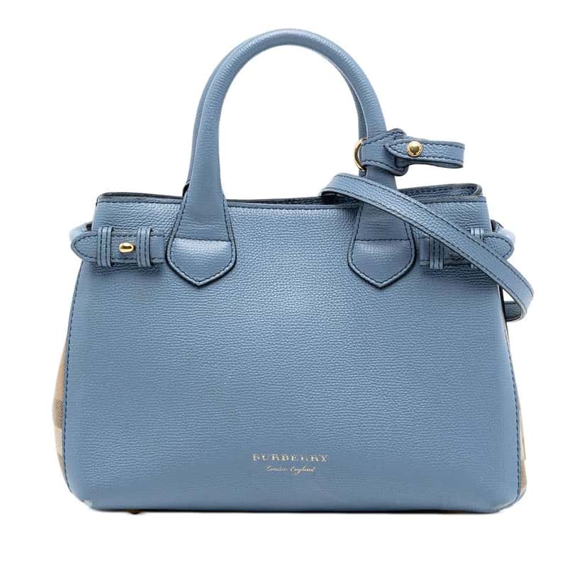Burberry Small Leather and House Check Banner Satchel Blue Leather Very good condition - Front View