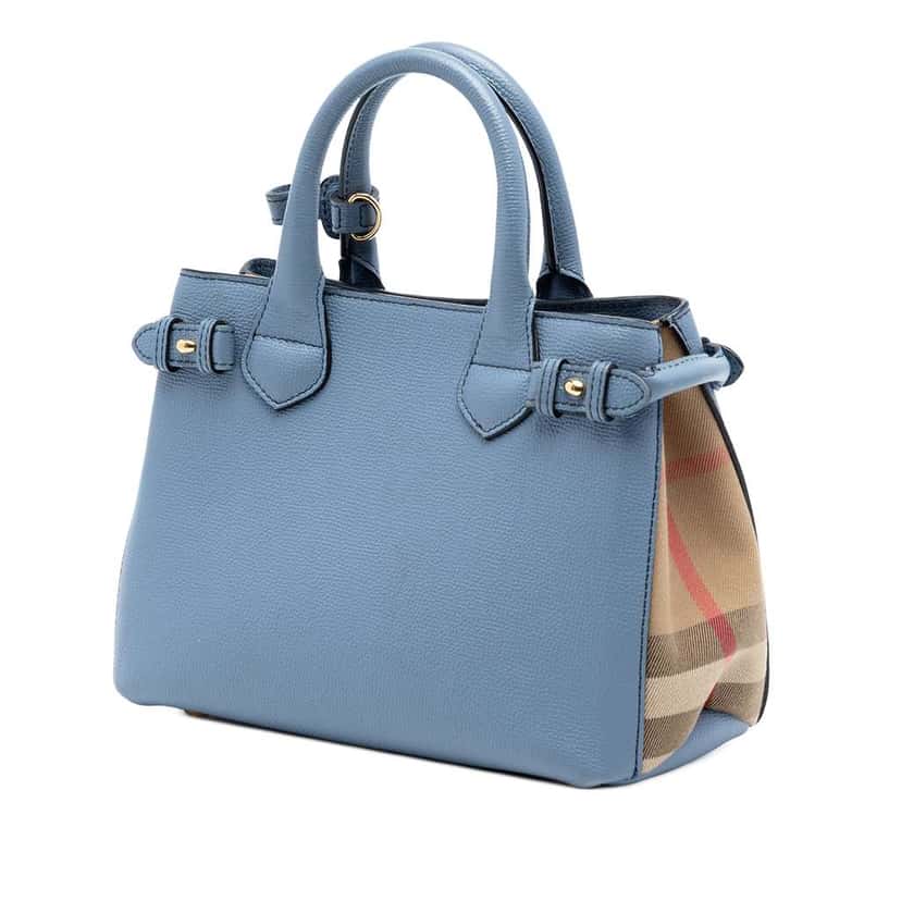 Burberry Small Leather and House Check Banner Satchel Blue Leather Very good condition - Back View