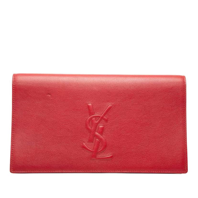 Saint Laurent Large Leather Belle de Jour Clutch Red Leather Very good condition - Front View