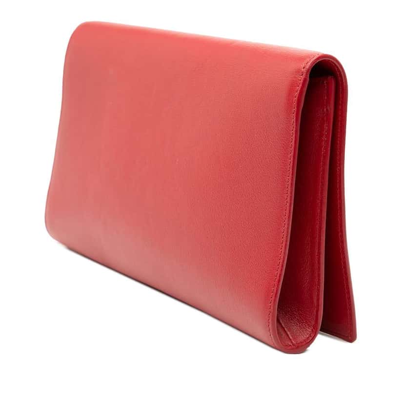 Saint Laurent Large Leather Belle de Jour Clutch Red Leather Very good condition - Back View