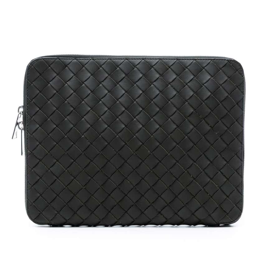 Bottega Veneta Leather Intrecciato Hydrology Document Case Pouch Black Leather Very good condition - Front View