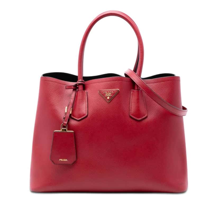 Prada Medium Saffiano Cuir Double Satchel Red Leather Very good condition - Front View