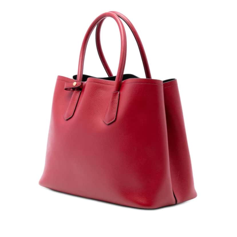 Prada Medium Saffiano Cuir Double Satchel Red Leather Very good condition - Back View