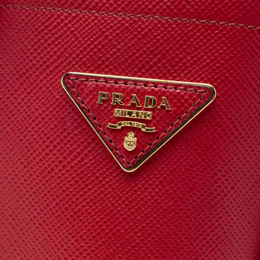 Prada Medium Saffiano Cuir Double Satchel Red Leather Very good condition - Box View