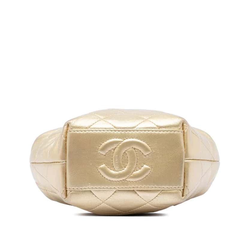 Chanel CC Metallic Quilted Lambskin Kisslock Frame Handbag Gold Leather Very good condition - Inside View