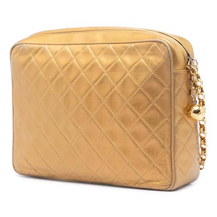 Chanel Metallic Woven Lambskin Chain Camera Bag Gold Leather Very good condition - Back View
