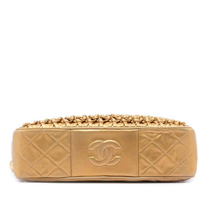 Chanel Metallic Woven Lambskin Chain Camera Bag Gold Leather Very good condition - Inside View