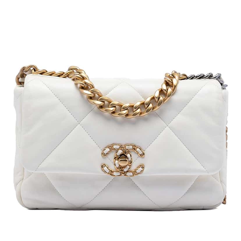 Chanel Medium Lambskin 19 Flap White Leather Very good condition - Front View