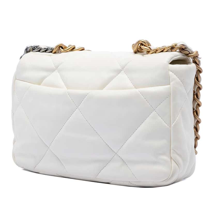 Chanel Medium Lambskin 19 Flap White Leather Very good condition - Back View