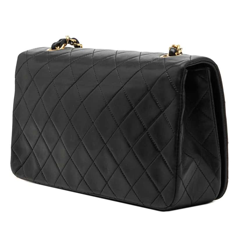 Chanel CC Quilted Lambskin Full Single Flap Black Leather Very good condition - Back View