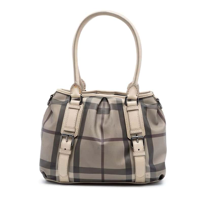 Burberry Small Smoke Check Coated Canvas Northfield Satchel Beige Canvas Very good condition - Front View