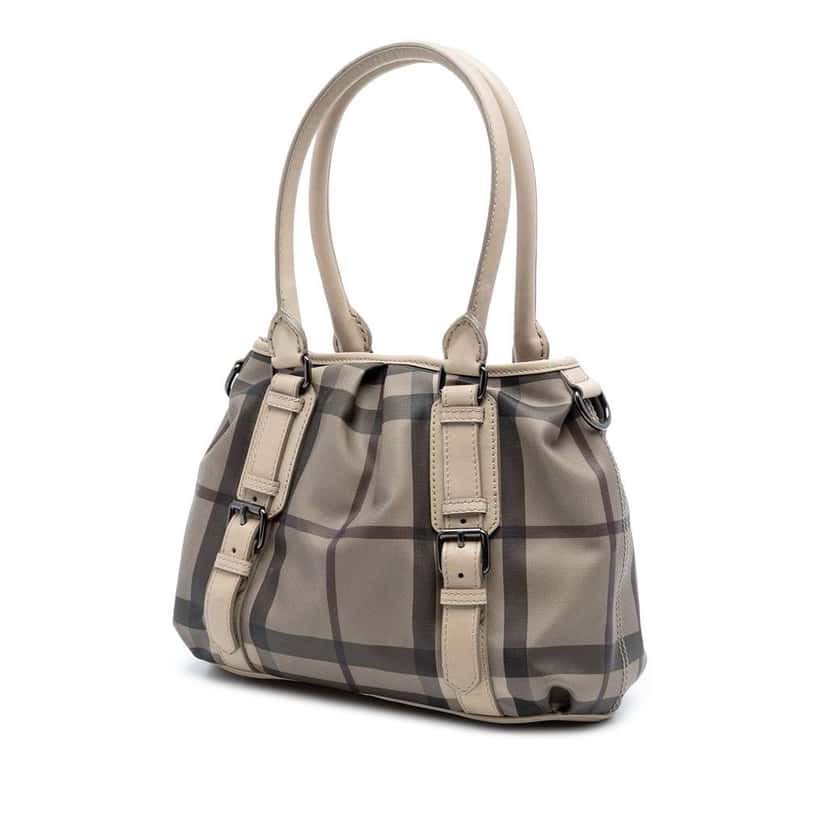 Burberry Small Smoke Check Coated Canvas Northfield Satchel Beige Canvas Very good condition - Back View