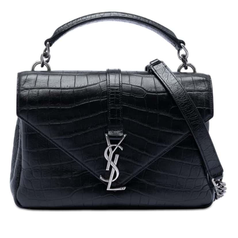 Saint Laurent Medium Croc Embossed Leather College Satchel Black Leather Very good condition - Front View