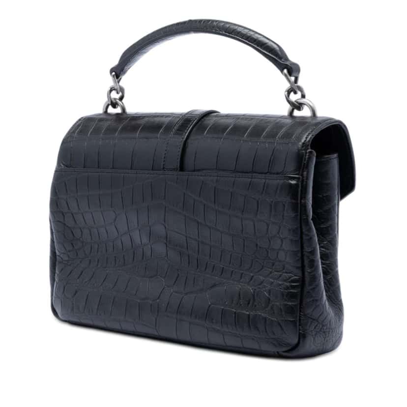 Saint Laurent Medium Croc Embossed Leather College Satchel Black Leather Very good condition - Back View