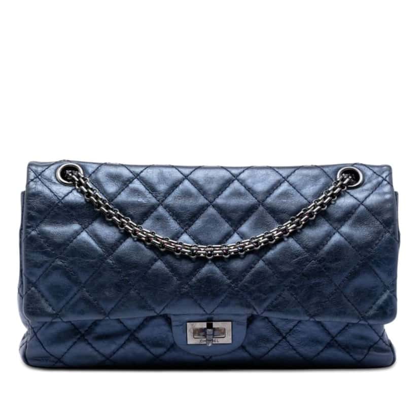 Chanel Quilted Metallic Aged Calfskin Reissue 2.55 Double Flap 226 Blue Leather Very good condition - Front View