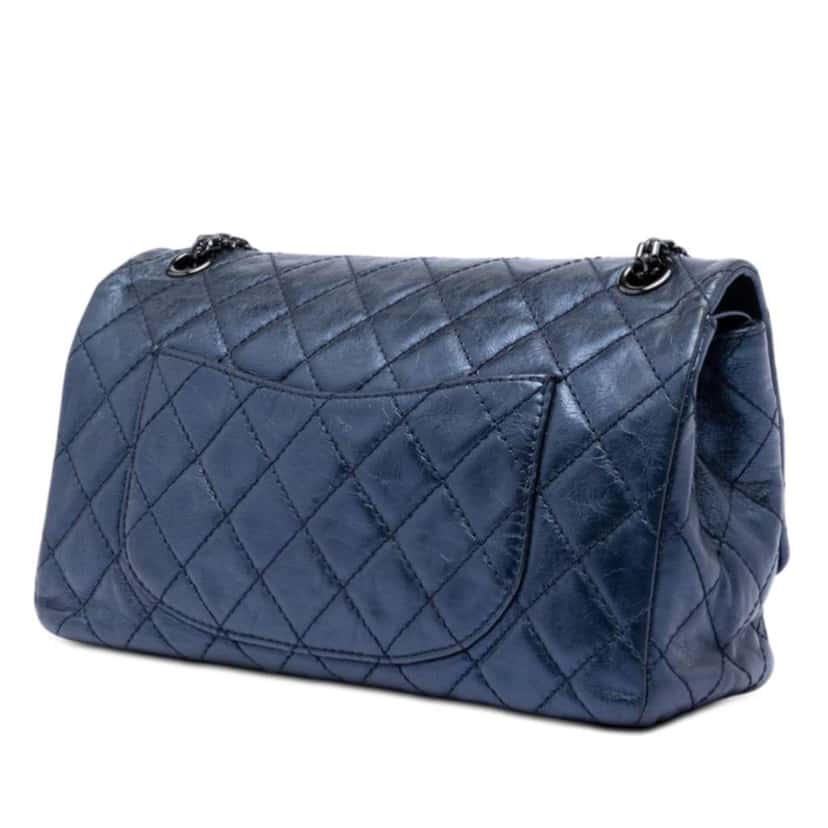 Chanel Quilted Metallic Aged Calfskin Reissue 2.55 Double Flap 226 Blue Leather Very good condition - Back View