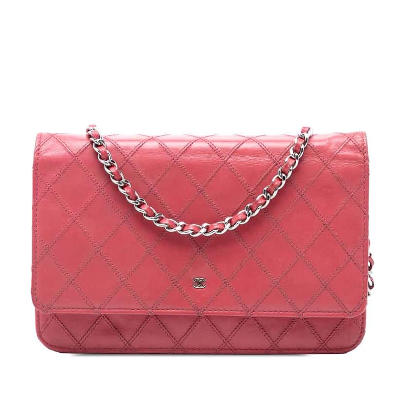 Chanel CC Lambskin Wild Stitch Wallet on Chain Pink Leather Very good condition - Front View