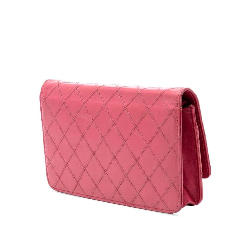 Chanel CC Lambskin Wild Stitch Wallet on Chain Pink Leather Very good condition - Back View