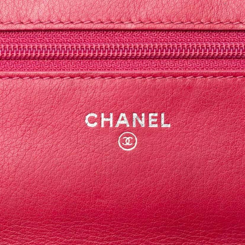 Chanel CC Lambskin Wild Stitch Wallet on Chain Pink Leather Very good condition - Box View