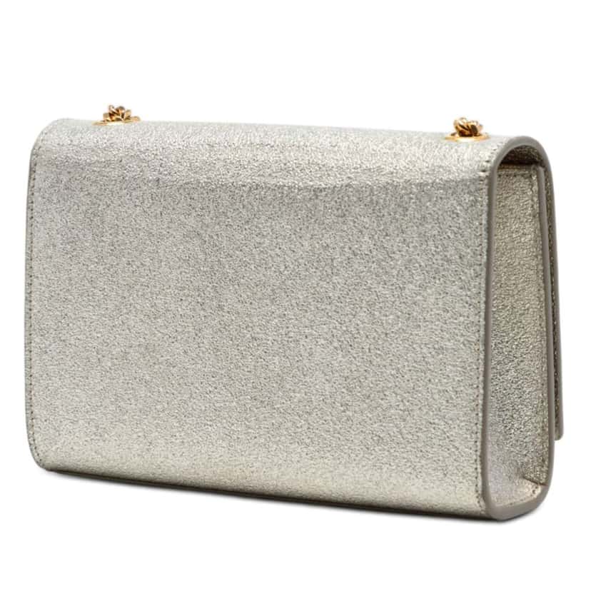 Saint Laurent Small Metallic Calfskin Classic Monogram Kate Crossbody Silver Leather Very good condition - Back View