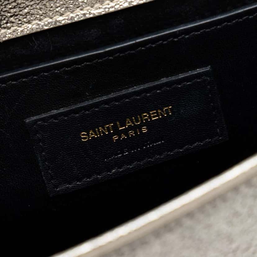 Saint Laurent Small Metallic Calfskin Classic Monogram Kate Crossbody Silver Leather Very good condition - Box View