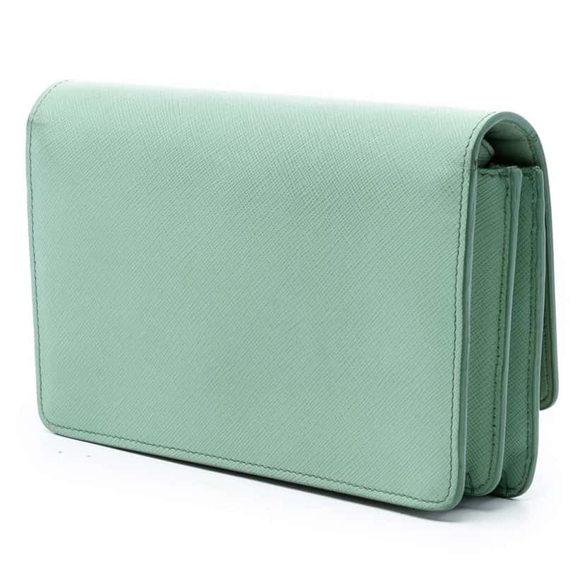 Prada Saffiano Wallet on Strap Green Leather Very good condition - Back View