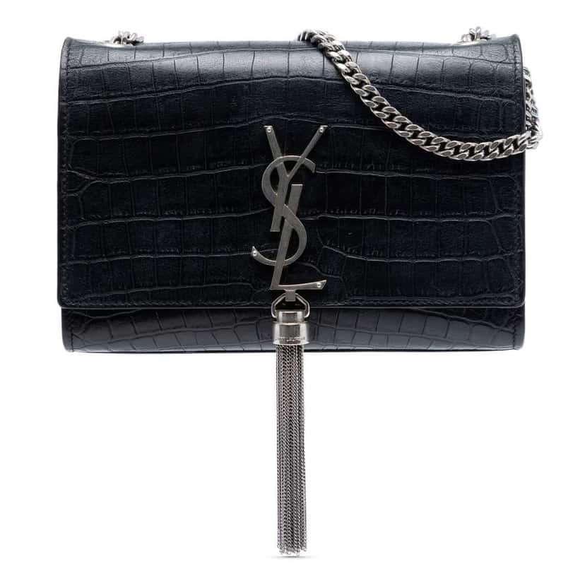Saint Laurent Croc Embossed Leather Monogram Kate Tassel Wallet on Chain Black Leather Very good condition - Front View