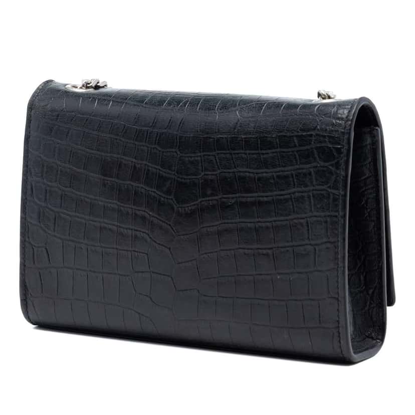 Saint Laurent Croc Embossed Leather Monogram Kate Tassel Wallet on Chain Black Leather Very good condition - Back View