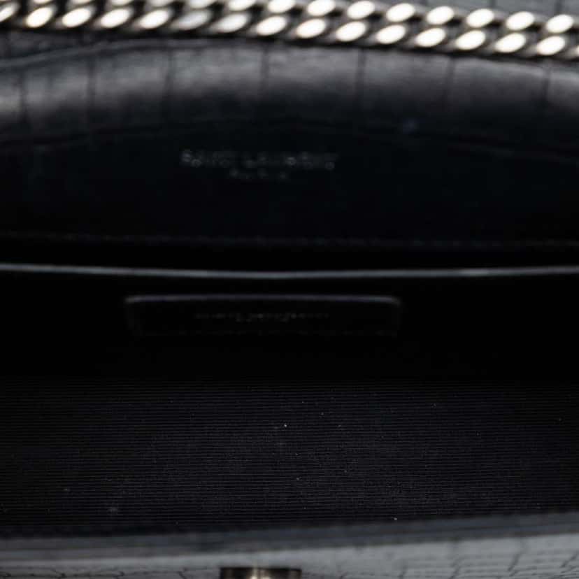 Saint Laurent Croc Embossed Leather Monogram Kate Tassel Wallet on Chain Black Leather Very good condition - Model View