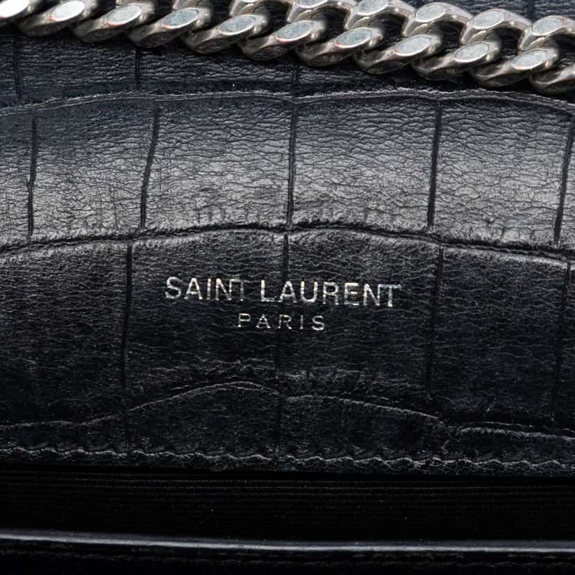 Saint Laurent Croc Embossed Leather Monogram Kate Tassel Wallet on Chain Black Leather Very good condition - Box View