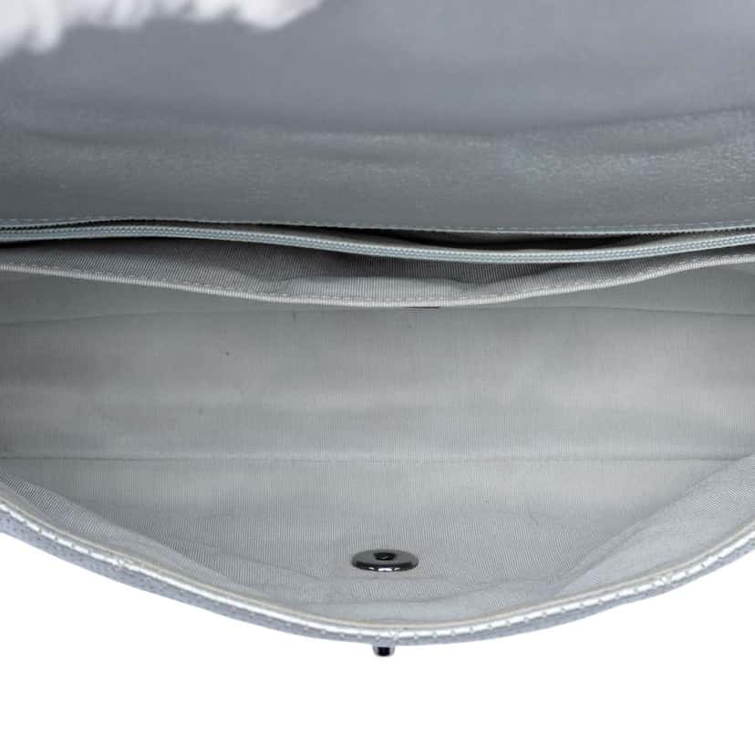 Chanel Paris Dubai Medium Perforated Metallic Lambskin Medals Flap Silver Leather Very good condition - Model View