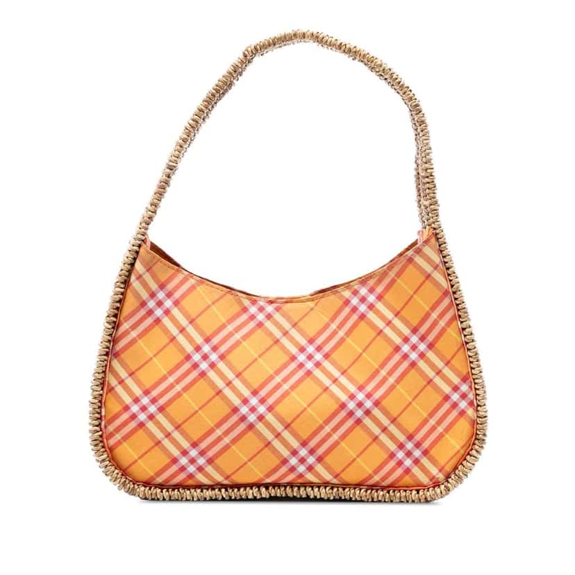 Burberry Nova Check Canvas and Raffia Shoulder Bag Orange Canvas Very good condition - Front View