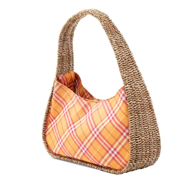 Burberry Nova Check Canvas and Raffia Shoulder Bag Orange Canvas Very good condition - Back View
