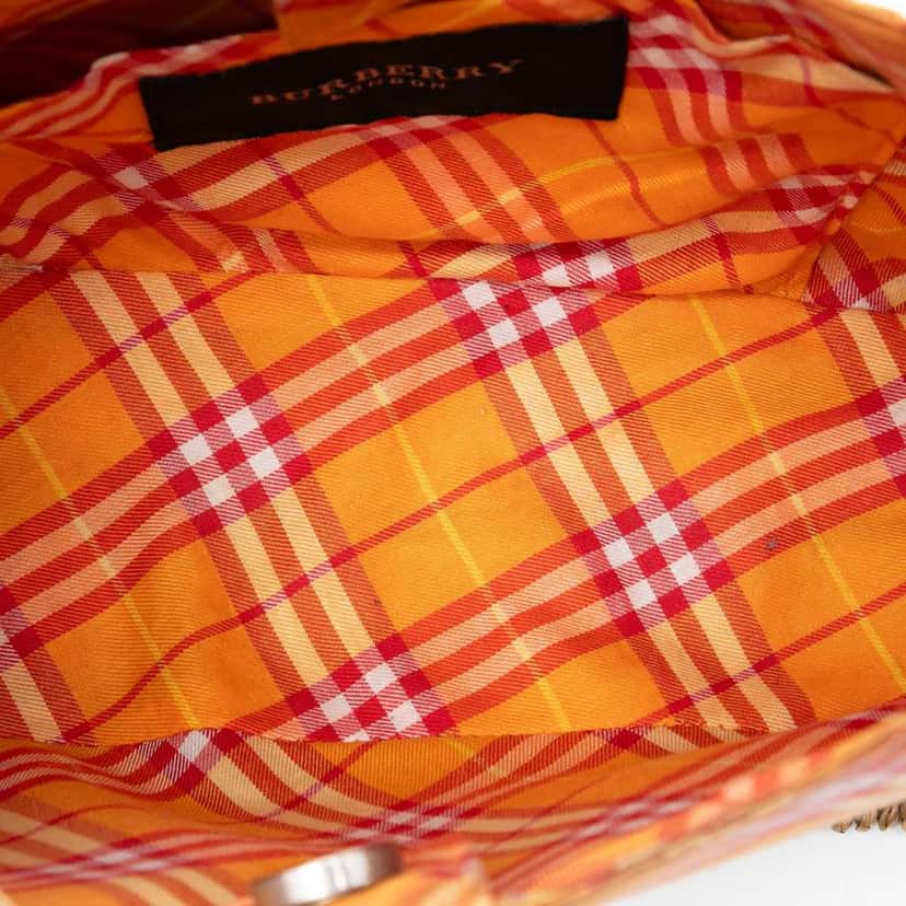 Burberry Nova Check Canvas and Raffia Shoulder Bag Orange Canvas Very good condition - Model View