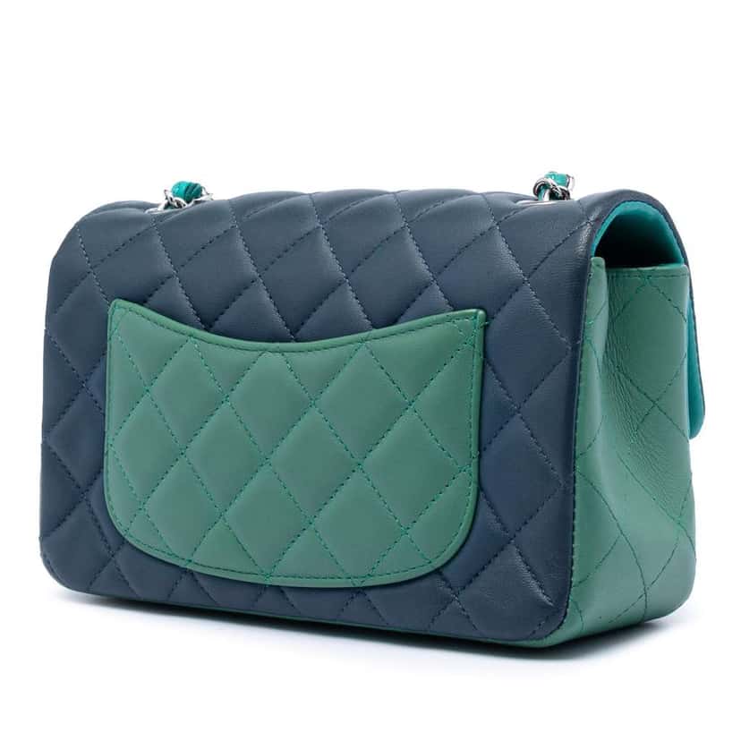 Chanel Mini Rectangular Classic Tricolor Lambskin Single Flap Blue Leather Good condition - Back View