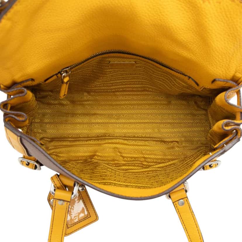 Prada Bicolor Vitello Daino Pushlock Flap Bag Brown Leather Very good condition - Model View