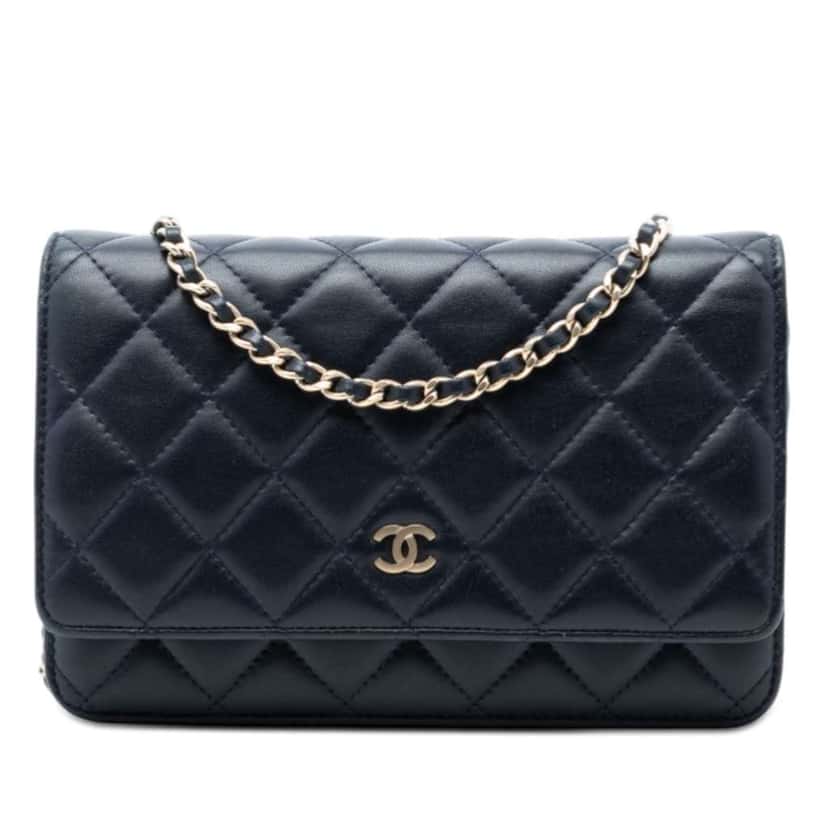 Chanel CC Quilted Lambskin Wallet On Chain Blue Leather Very good condition - Front View