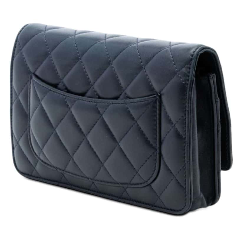 Chanel CC Quilted Lambskin Wallet On Chain Blue Leather Very good condition - Back View