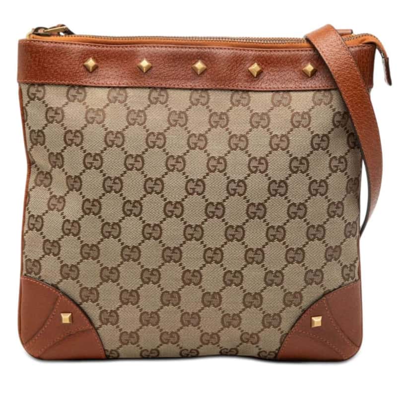 Gucci GG Canvas Nailhead Crossbody Beige Canvas Very good condition - Front View