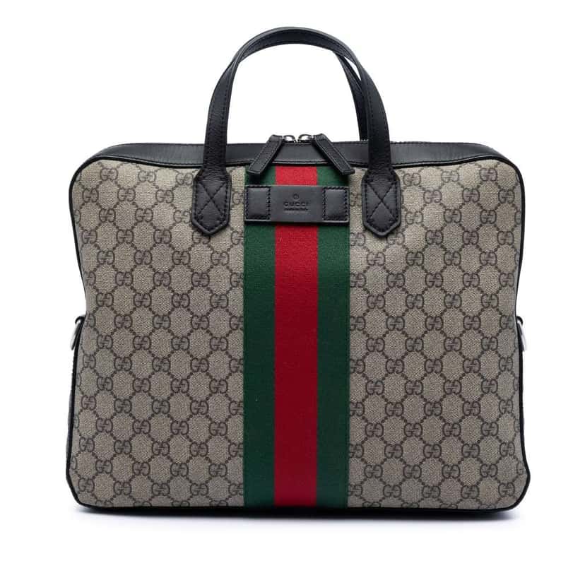Gucci GG Supreme Web Briefcase Beige Canvas Very good condition - Front View