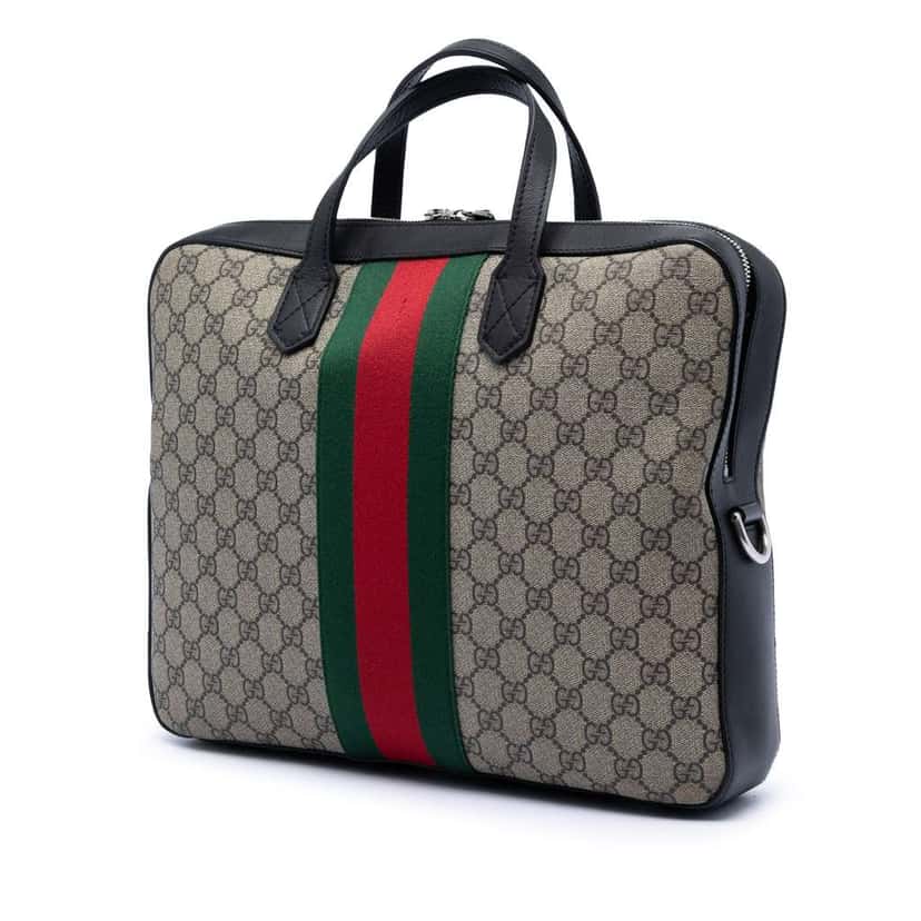 Gucci GG Supreme Web Briefcase Beige Canvas Very good condition - Back View